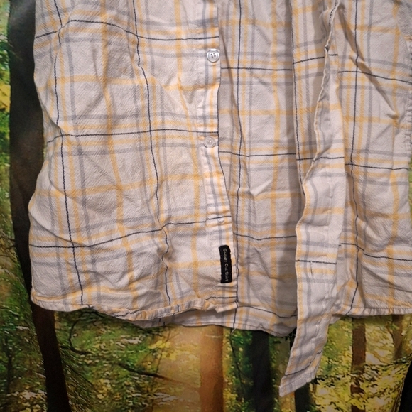 Yellow/blue plaid coarse cotton button up shirt - Picture 4 of 8